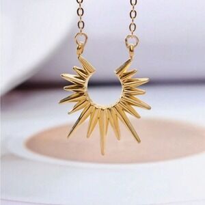 ☀️ Sun Spike necklace 14k Gold 18 inch necklace over recycled sterling s…